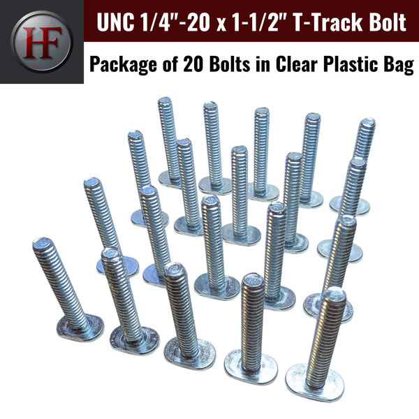 UNC 1/4"-20 x 1-1/2" T-Track Bolts (20 pcs)