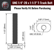 UNC 1/4"-20 x 1-1/2" T-Track Bolts (20 pcs)